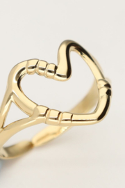 My jewellery verstelbare statement ring met open hart goud