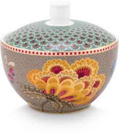 Pip Studio Blooming Tales Suikerpot khaki met blauw Gouden randje