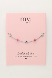 My jewellery Armband met munt en paarse kralen zilver
