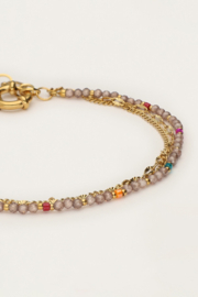 My Jewellery Sunrocks driedubbele armband met taupe kralen goud