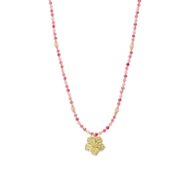 biba ketting crystal roze met bedel bloem