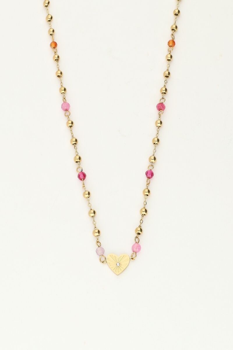 My jewellery Ketting met hart en roze kralen goud