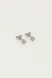 My jewellery oorbellen studs vierkant strass zilver