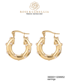 rose en camellia oorbellen hoops met parels