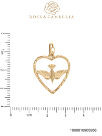 rose en camellia bedel hart met vogel