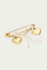 My Jewellery broche Pin met bedels en imitatie parels goud