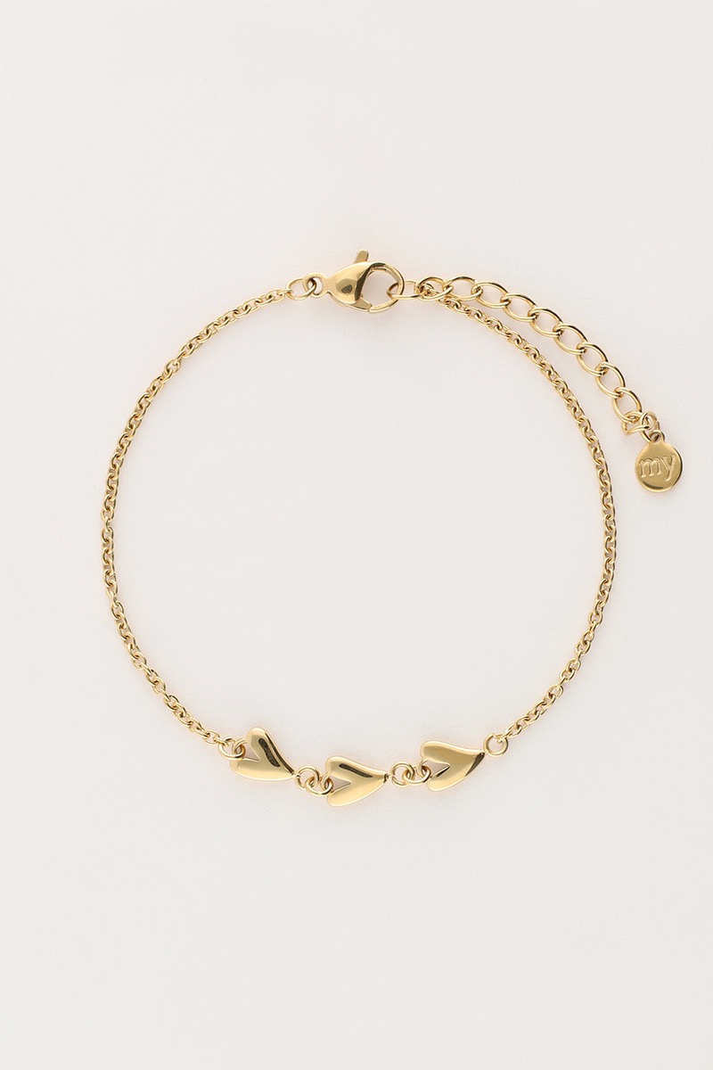 my jewellery Minimalistische armband met drie hartjes goud