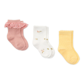 Little Dutch 3-pack sokken flower pink/white meadows/honey yellow