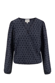 zusss wikkeltop met blockprint donkerblauw/grijs