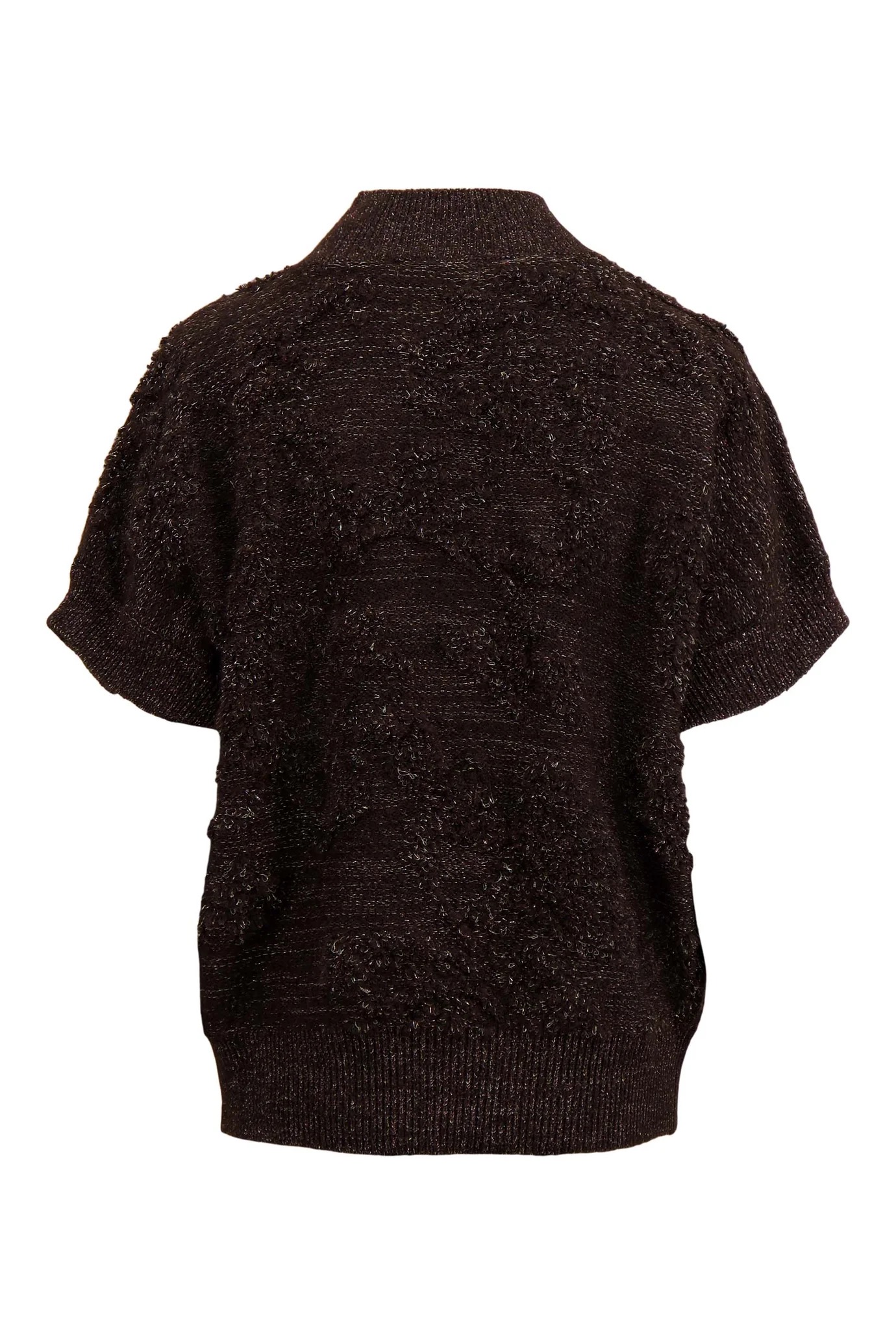 zusss mouwloze trui met lurex jacquard chocoladebruin / goud