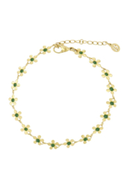 Zusss mooimakers armband met bloemen donkergroen goud