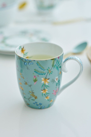 Pip studio jolie mok groot flowers per stuk | blauw 350 ml
