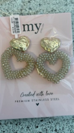 My jewellery oorbellen met kralen beige goud