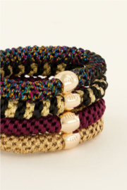 My jewellery Set van vier haarelastiekjes lurex bruin