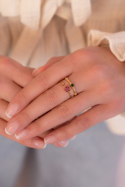 My jewellery Minimalistische ring met bloem en roze strass verstelbaar