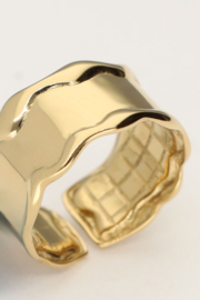 My jewellery verstelbare statement ring met wave en structuur goud
