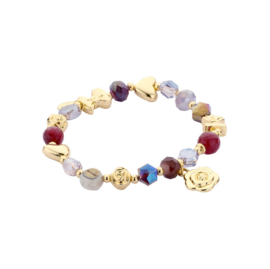 biba armband crystal met natuursteen kralen en bloemetjes bedel paars