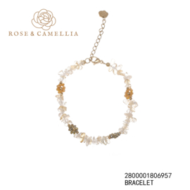 rose & camellia armband grove kralen met bloemen aardse tinten goud