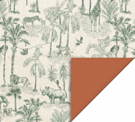HOP | inpakpapier vintage jungle green cognac 70cm x 3m