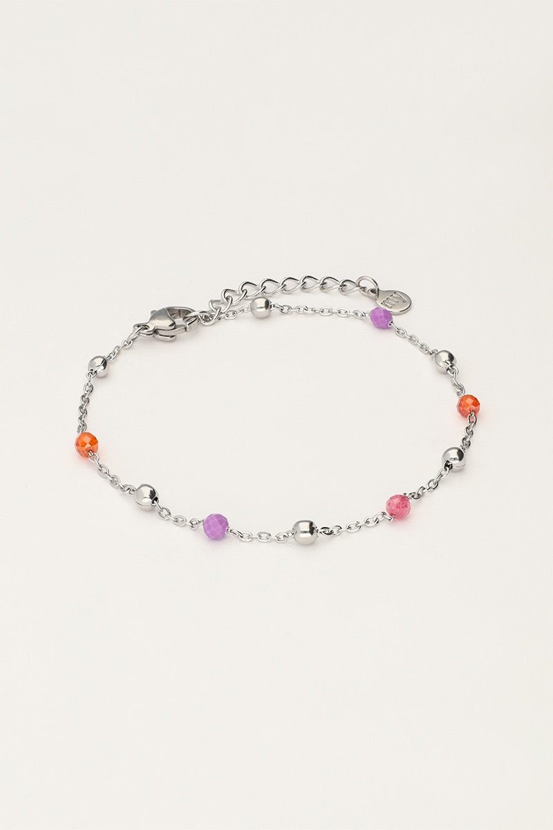 my jewellery Armband met roze en paarse kralen zilver