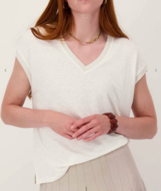 zusss V hals top met lurex boord off white