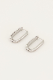 My Jewellery oorbellen | rechthoekige oorhangers met strass stenen zilver