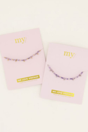 My jewellery armband | goud met lila kralen & bolletjes