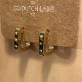 Go Dutch Label oorbellen | hanger vierkant met steentjes goud