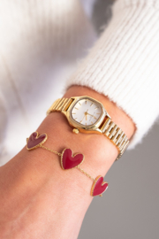 My jewellery Fijne armband met burgundy hartjes