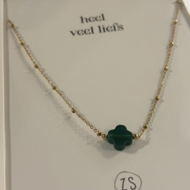 Zusss mooimakers ketting met bloem donkergroen goud