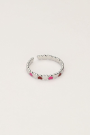 My jewellery verstelbare ring met roze & rode hartjes zilver
