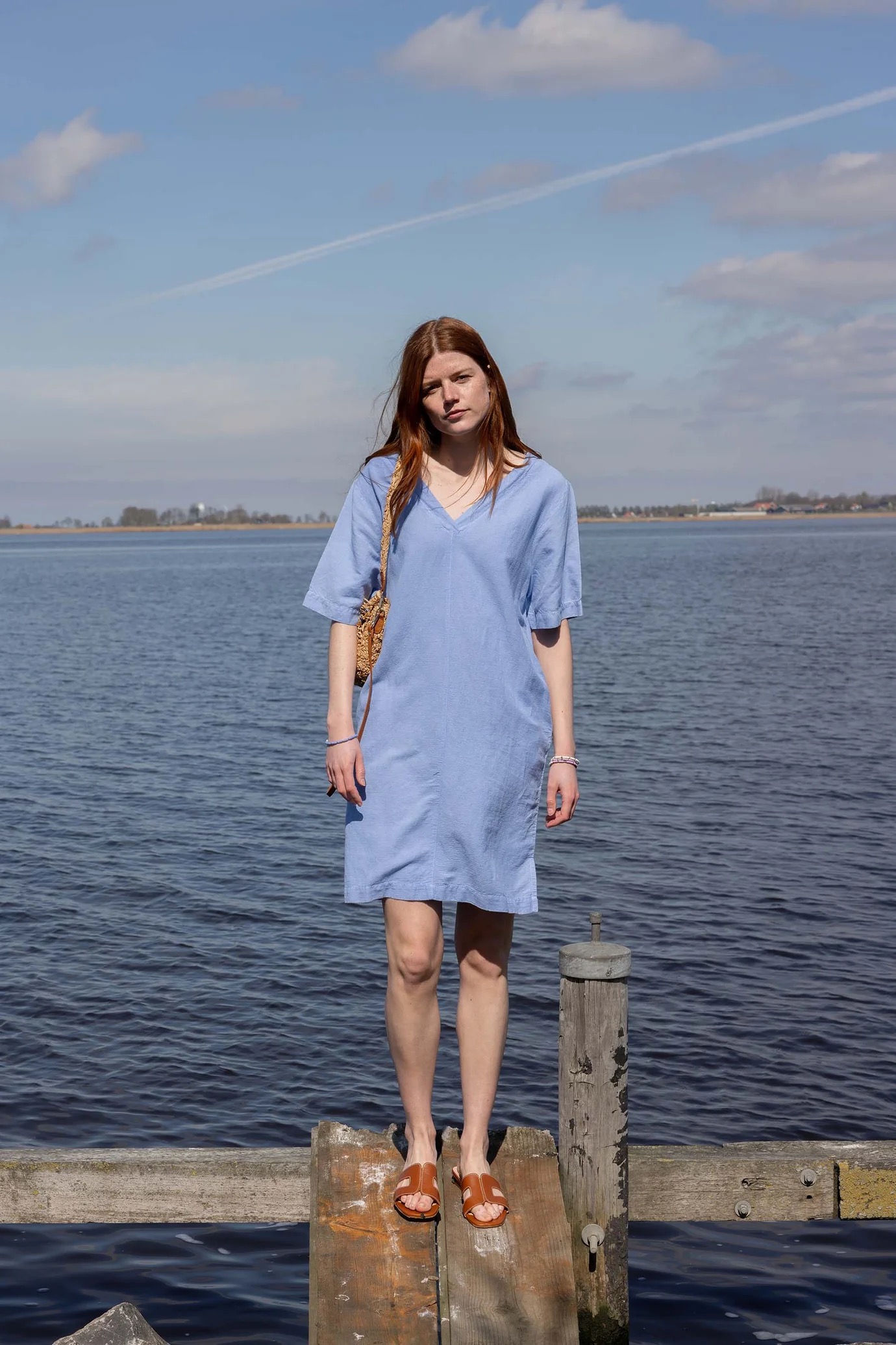 zusss linnen tuniek met v-hals lavendelblauw