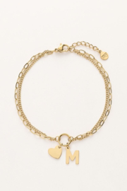 My Jewellery letter armband | Initial dubbele armband met hartje goud
