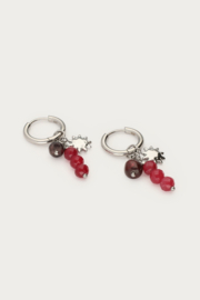 My Jewellery Oorringen met donkerrode kralen en zon