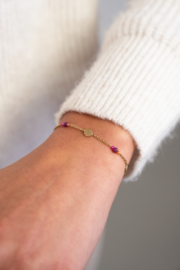 My jewellery Armband met munt en paarse kralen zilver