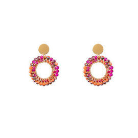 Go Dutch Label oorbellen | beads circle goud fuchsia mix