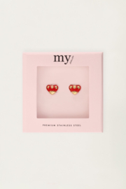 My jewellery oorbellen studs art hart rood goud