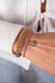 My jewellery Sunrocks roze koord armband met bloem goud