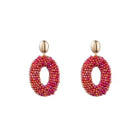 Go Dutch Label oorbellen | full-on beads oval red goud