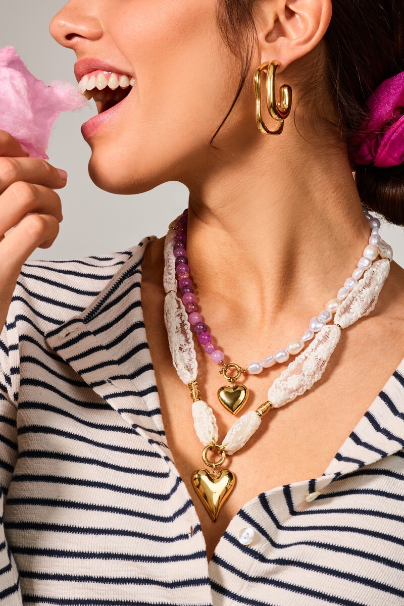 My jewellery Ketting met kant en hartje goud