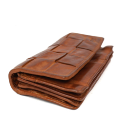 Bear Design gevlochten overslag portemonnee 'Emma' | cognac