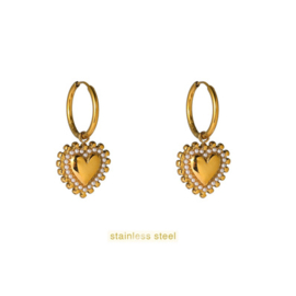 Go Dutch Label oorbellen Radiant Pearl Heart Hoop goud