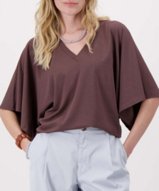 zusss V-hals T-shirt wijde mouw bruin