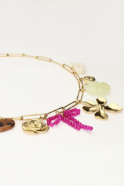 My jewellery  bedelketting met schakel en multikleur bloemen bedels goud