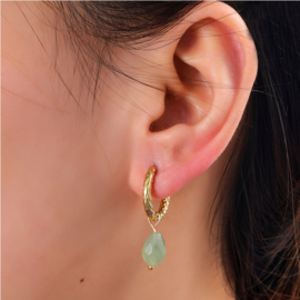 Go Dutch Label oorbellen drop stone - 14k + green agath