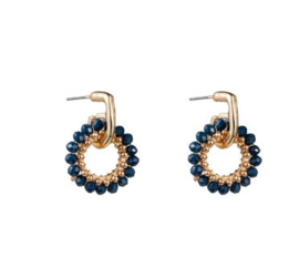 Go Dutch Label oorbellen | small beads circle goud dark blue