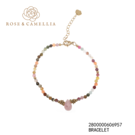 rose & camellia armband roze druppel aardse tint kralen goud