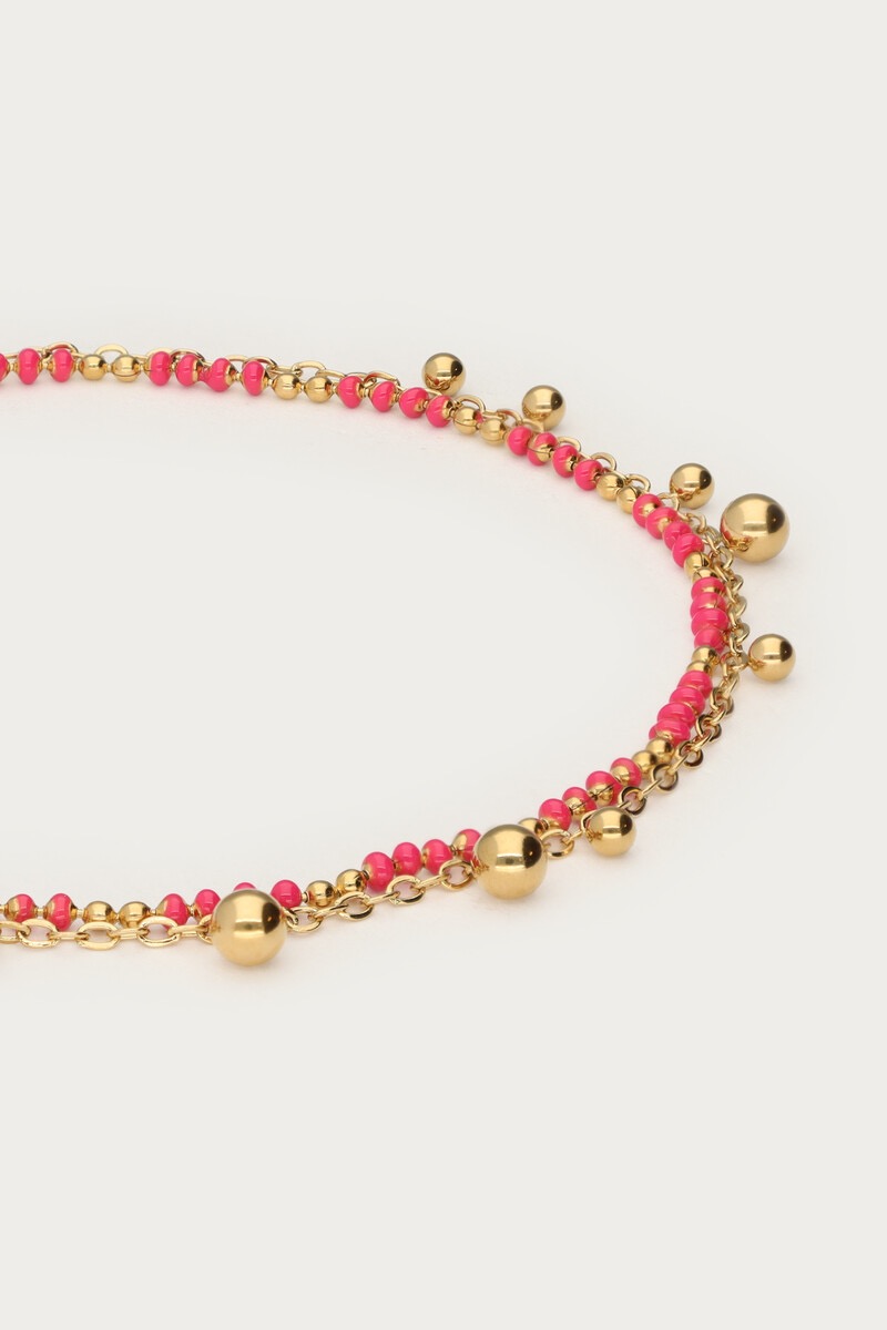 my jewellery Dubbele armband met roze kralen & bolletjes goud