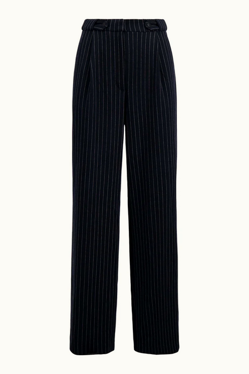 zusss krijtstreep broek met detail chocoladebruin