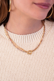 My jewellery Sunrocks driedubbele ketting met taupe kralen goud